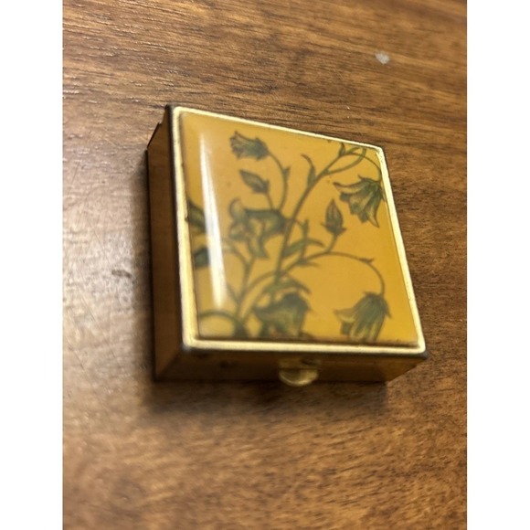 Other - Vintage Gold Tone Pill Box with Floral Design Mini